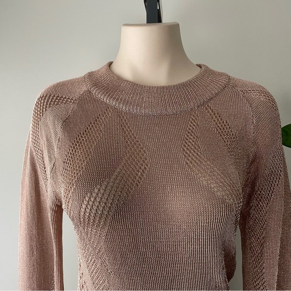 Pretty Little Thing Metallic Knitted Rose Gold Cut Out Maxi Long Dress Pink - Picture 12 of 12